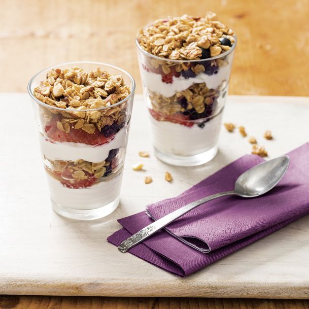 The perfect snack: yogurt, fresh fruit and crunchy granola