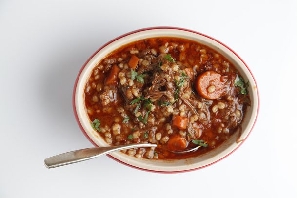 Cooking on deadline: leftover brisket barley soup