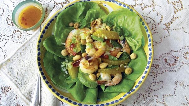 Shrimp salad with spicy orange dressing is tasty summer dish