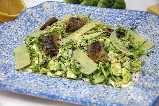 A fresh spin on Caesar salad with Brussels sprouts, sardines