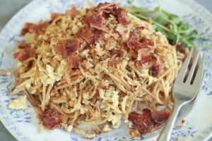 Serving breakfast for dinner, with a bit of pasta in the mix