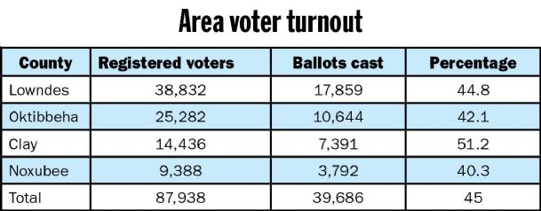 Area voter turnout below 50 percent