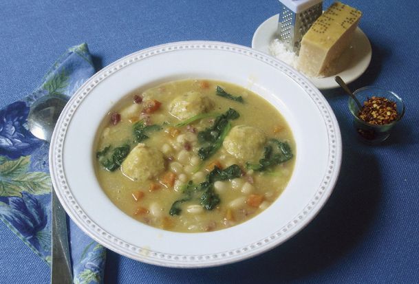 Serve white bean soup with dumplings for hearty winter meal
