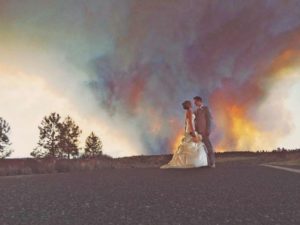 Wildfire sparks amazing wedding photo