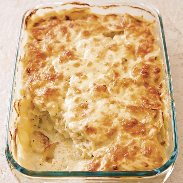 These creamy scalloped potatoes boast a browned, cheesy crust