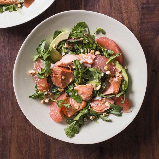 Salmon, avocado and grapefruit make a bright dinner salad