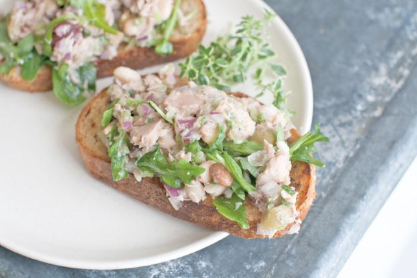 A tuna sandwich by way of Mediterranean bruschetta