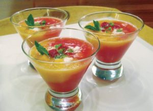 Watermelon and cantaloupe gazpacho is refreshing soup