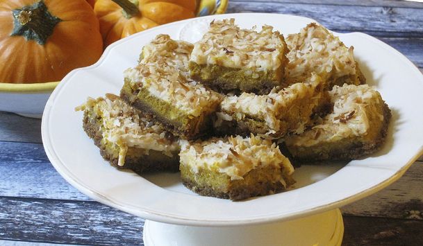 Pumpkin coconut squares are scrumptious treat for Halloween