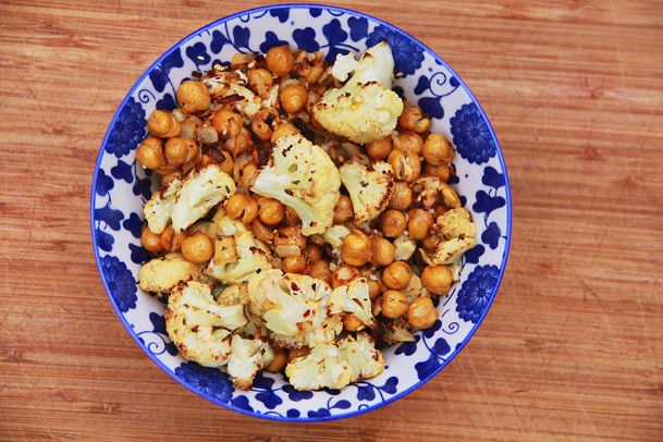 Cauliflower, onion and chickpeas make a tasty side dish