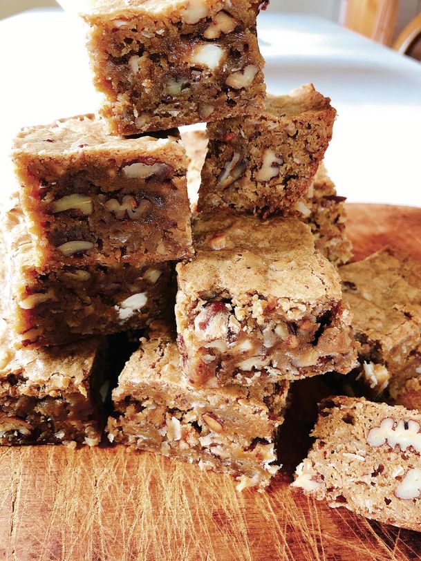 Bake bar cookies packed with pecans, toffee and chocolate