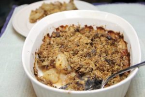 Try a guilt-free dessert with a pear and chocolate crumble