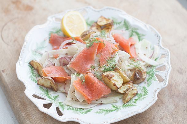 A light, but filling smoked salmon salad for Mom