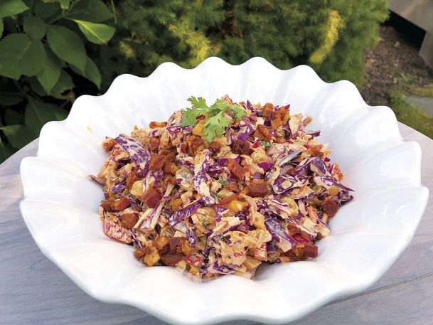 A brightly colored veggie coleslaw that can stand up to ribs