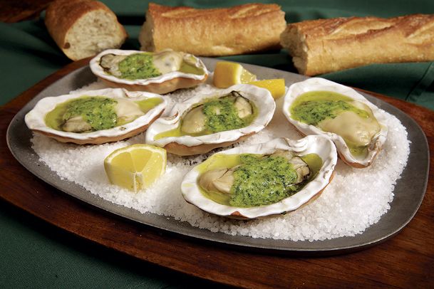 Green garlic butter with parsley brings spring to oysters