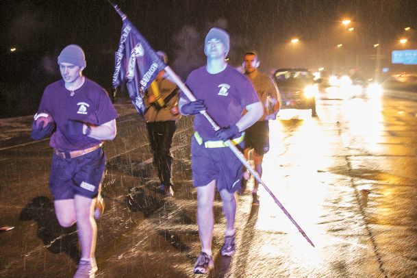 Cadets carry game ball from Oxford to Starkville