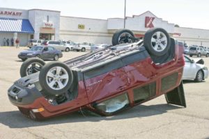 Jeep flipped in parking lot wreck