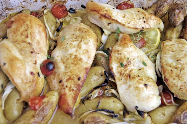 Lemon juice makes a chicken and potato bake into a breeze