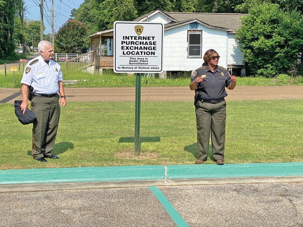 Parking spots dedicated for internet purchase exchanges in memory of Micheal Jones