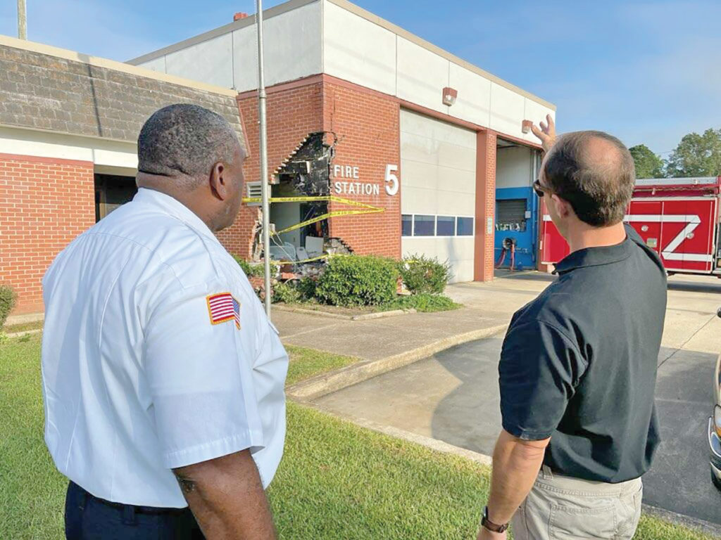 Pickup crashes into front of Fire Station 5