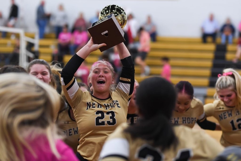 New Hope volleyball sweeps Caledonia in 2022 Dig Pink Game